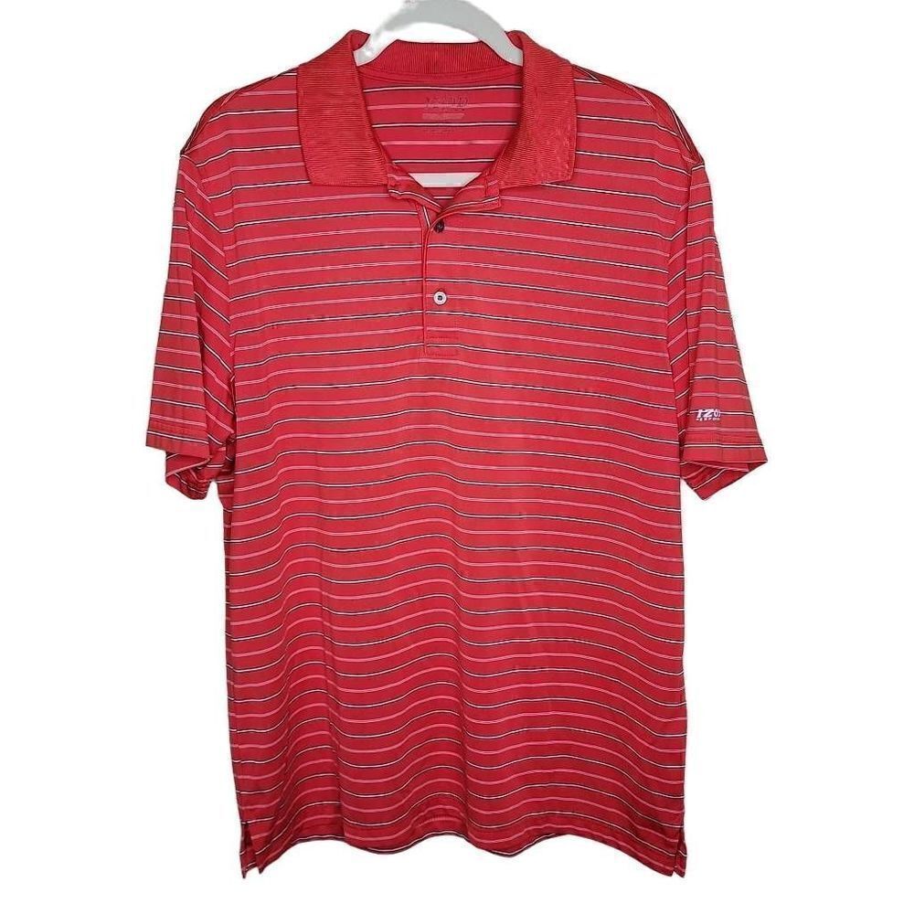 IZOD Short Sleeve Stripe Polo Shirt Red Large